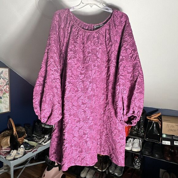 New York & Company Dresses & Skirts - New York & Company Crepe Floral Mini Dress Purple Bubble Sleeve Size Large NWT